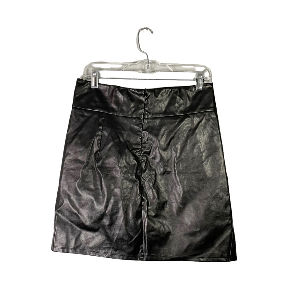 Shein Black Faux Leather Lagenlook Faux Wrap Layered Mini Skirt Size Large - Picture 2 of 7